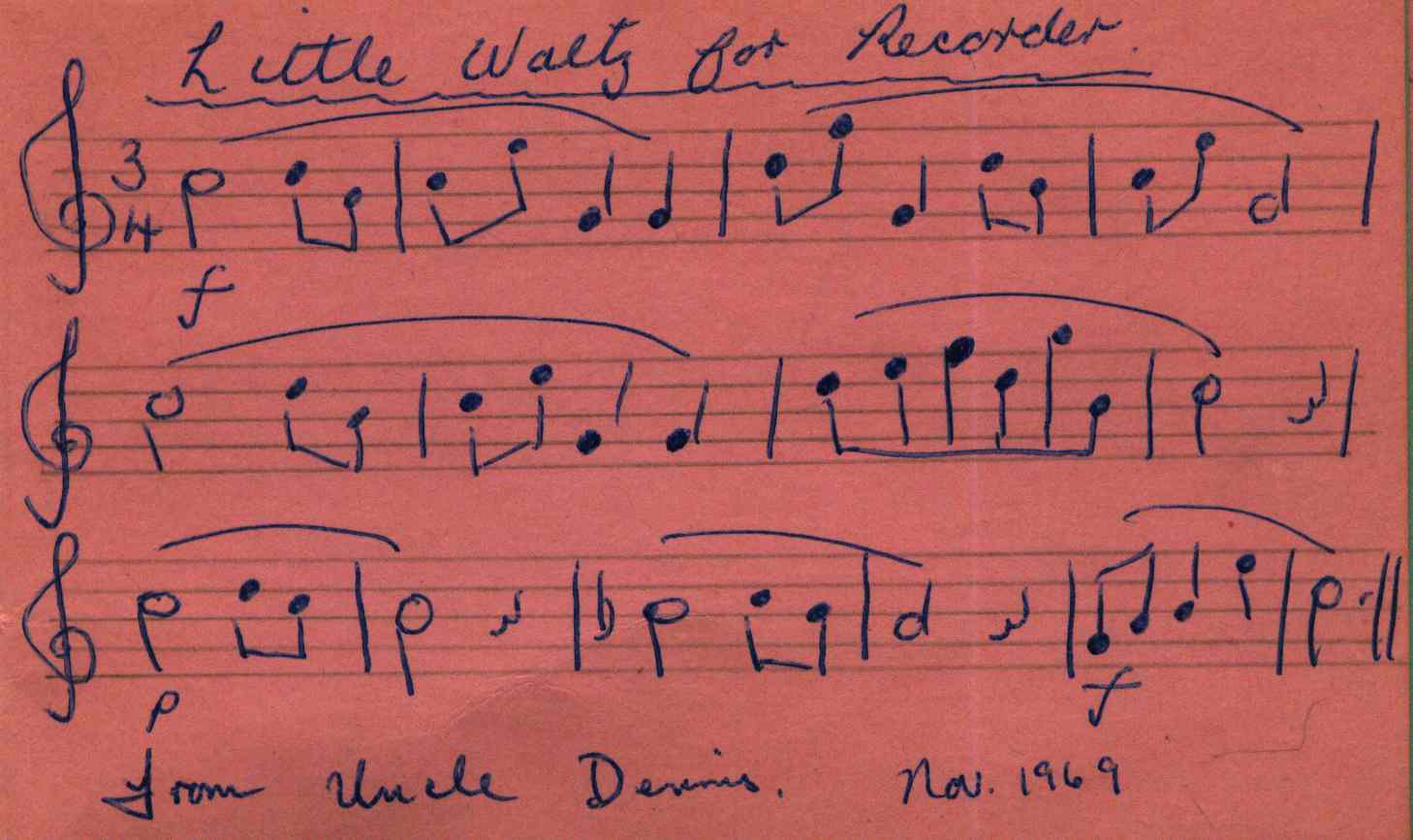 Dennis' Autograph, written for Kevin Cook, 1969
